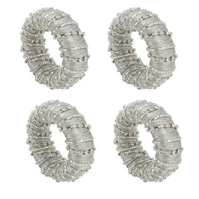 Silver Beaded Glamorous Napkin Rings Set of 4