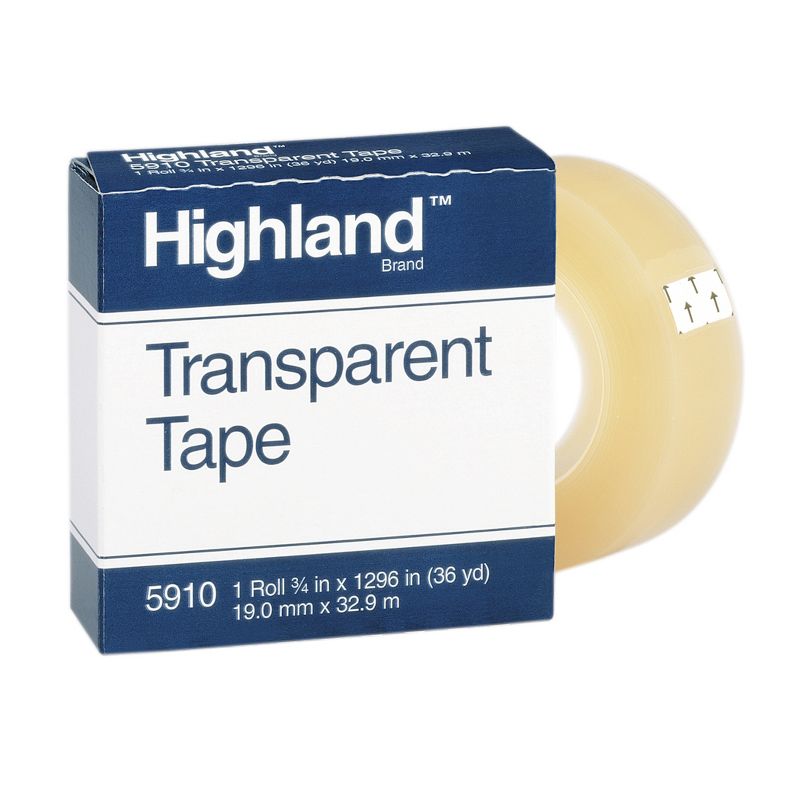 Highland Transparent Tape, 3/4" x 1296", 1" Core, Clear, 12 Rolls, 2 of 4