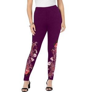 Roaman's Women's Plus Size Placement Print Legging - 1 of 4