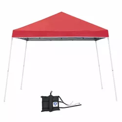 Z-Shade 10 x 10 Foot Angled Leg Outdoor Canopy Tent with a Push Button Locking System and Z-Shade 4 Pack of Heavy Duty Leg Weight Bags, Red