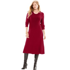 Woman Within Women's Plus Size Rib Knit Sweater Dress - 1 of 4