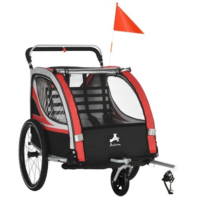 Aosom 3-in-1 Bike Trailer for Kids with 2 Seats, 5-Point Harness, Running Stroller, Jogging Cart