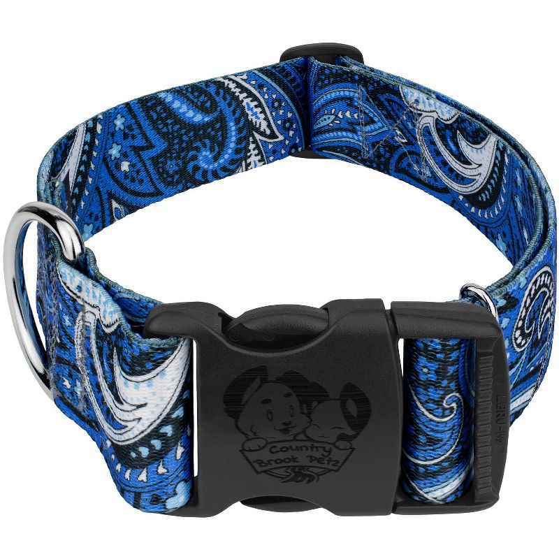 Country Brook Petz 1 1/2 Inch Deluxe Blue Paisley Dog Collar, 1 of 6