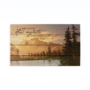 HomeRoots 14" X 24" Brown Lord How Majestic Religious Wood Plank Wall Decor - 1 of 4