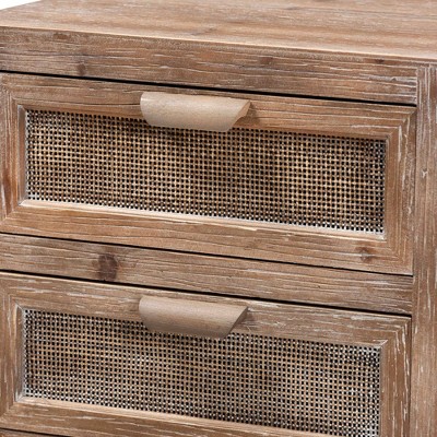 Calida Whitewashed Brown Wood and Rattan 2-Drawer Nightstand