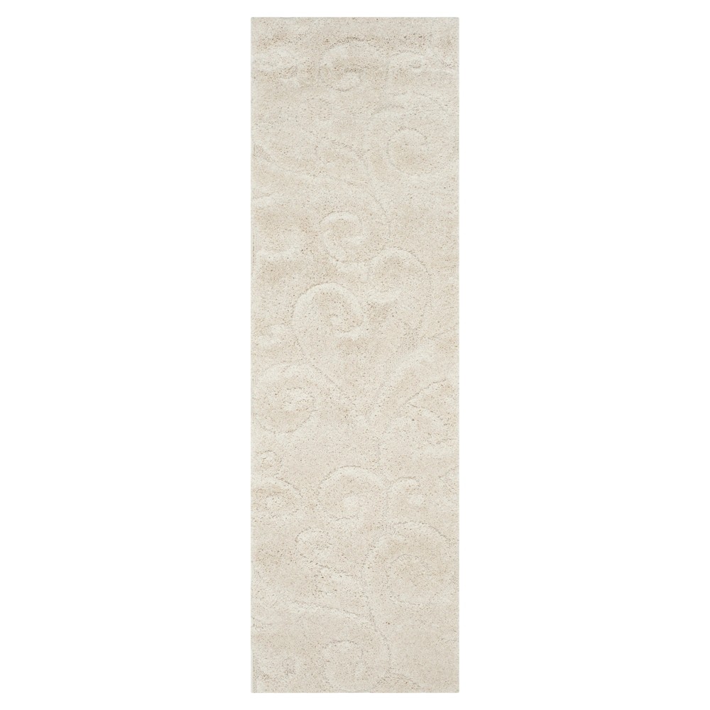 2'3inx7' Runner Abstract Shag/Flokati Loomed Cream - Safavieh