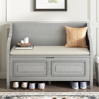 IDEALHOUSE 39.4" Toy Storage Chest - Wood Toy Box With Safety Hinge, Greige Farmhouse Style
