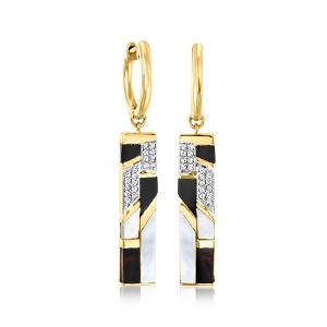Ross-Simons Mother-Of-Pearl and Onyx Drop Earrings With .10 ct. t.w. White Topaz in 18kt Yellow Gold Over Sterling - 1 of 4