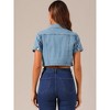 Allegra K Women's Turndown Collar Short Sleeves Crop Casual Jean Jacket - 3 of 4