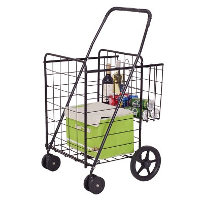 Costway Folding Shopping Cart Jumbo Basket Grocery Laundry with Swivel Wheels Black