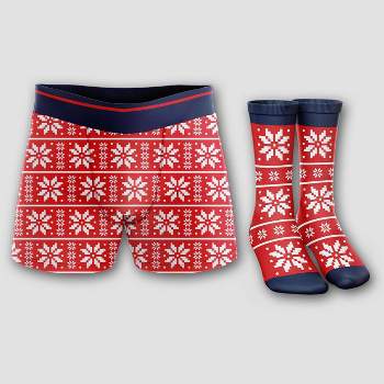 Men's Holiday Snowflakes Boxer Briefs & Socks Set 2pk - Red/White S