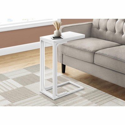 Vynxaria Contemporary C-Shaped Accent Table, End Table, Snack Table, White Laminate, 16" L x 9" W x 24.75" H
