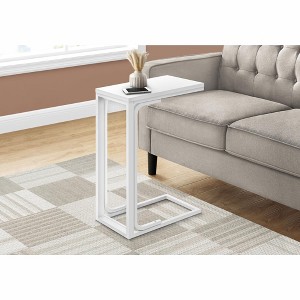 Vynxaria Contemporary C-Shaped Accent Table, End Table, Snack Table, White Laminate, 16" L x 9" W x 24.75" H - 1 of 4