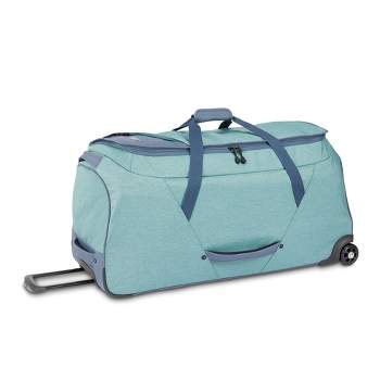 High Sierra Fairlead 22 Inch Drop Bottom Portable Wheeled Rolling Polyester  Duffel Travel Bag with Recessed Telescoping Handle, Graphite Blue/Navy