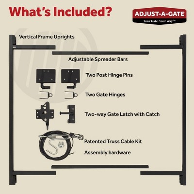 Adjustable Black Steel Frame Gate Kit with Truss Cable System