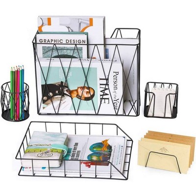 NEX 5 Office Organizer Set Black: Metal Decorative Storage Bins, Adult Assembly Required, 6" Height, 13" Depth, 12" Width