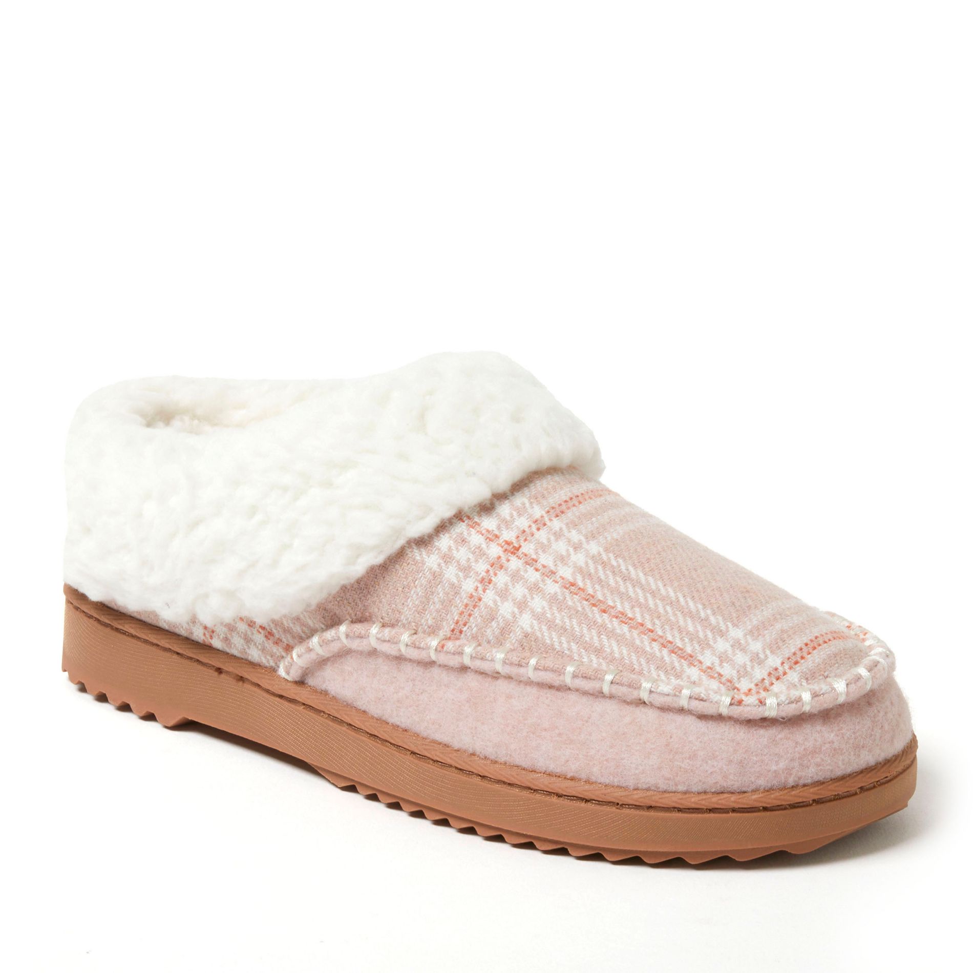 Dearfoams Women's Nyla Felted Plaid Moccasin Toe Clog House Shoe Slipper - Pale Mauve Size L
