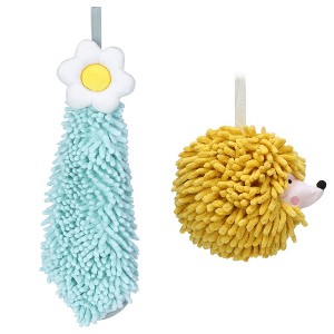 REGALWOVEN 2 Packs Chenille Hand Towel Flower and Cute Cartoon Hanging Hand Towel for Bathroom 6" x 15"/7" x 7" - 1 of 4