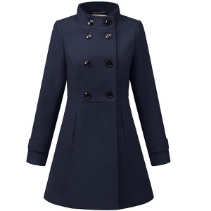 INSPIRE CHIC Women's Stand Collar Double Breasted Slant Pockets Trendy Outwear Winter Coat - 1 of 4