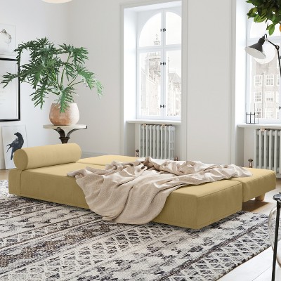 Camel Velvet Upholstered Queen Daybed with Wood Frame