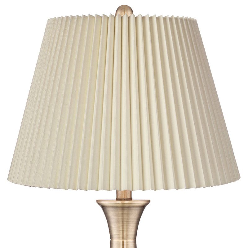 Regency Hill Becky Traditional Table Lamps 24 3/4" High Set of 2 Antique Brass Metal Ivory Linen Pleat Shade for Bedroom Living Room Bedside Office, 2 of 6