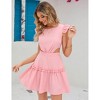 Clearlove Women's Ruffle Cap Sleeve Crew Neck Layered Elastic Expose Waist Tie Back Mini Dress - 2 of 4