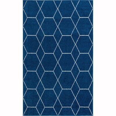 Navy Blue Geometric Trellis Synthetic Indoor Area Rug