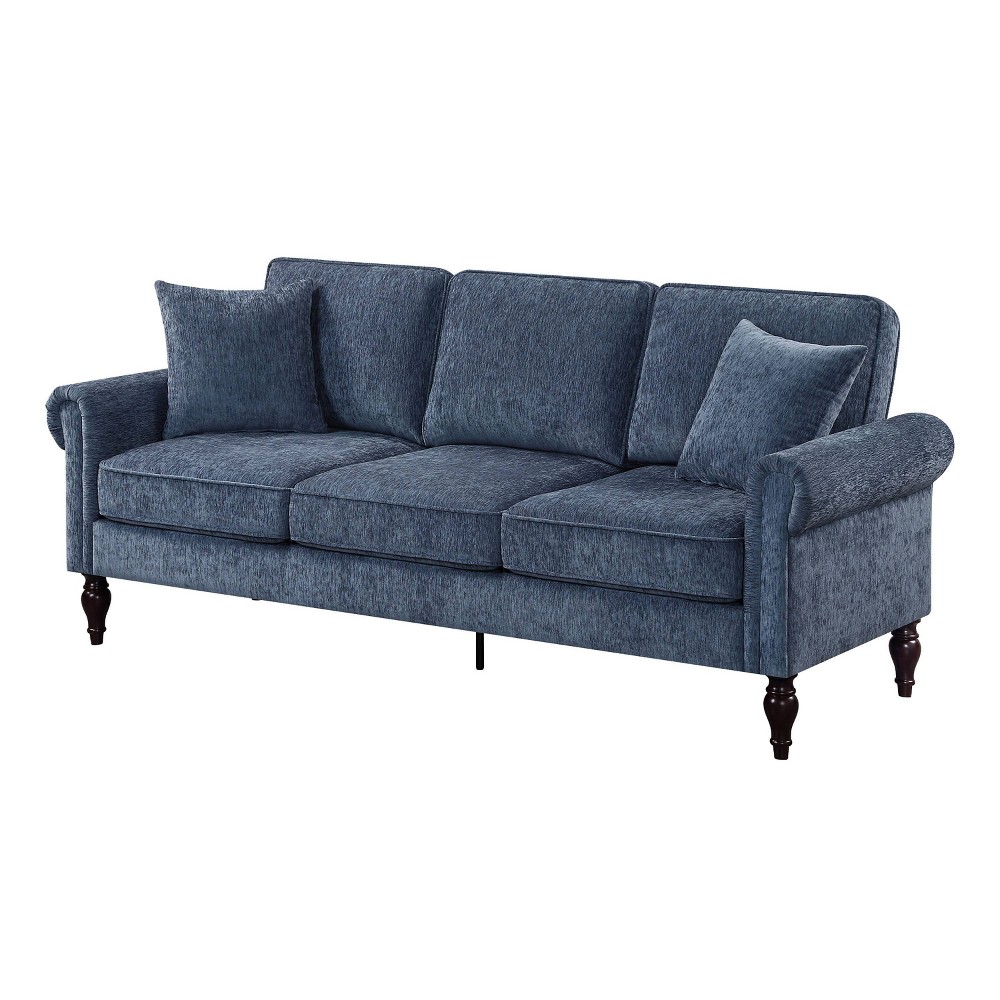 miBasics Evok Contemporary Chenille Upholstered Sofa Blue: Rubberwood Frame, Removable Cushions, Seats 3