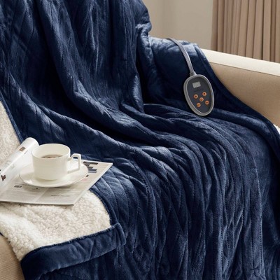 Indigo Queen Heated Plush to Berber Reversible Blanket