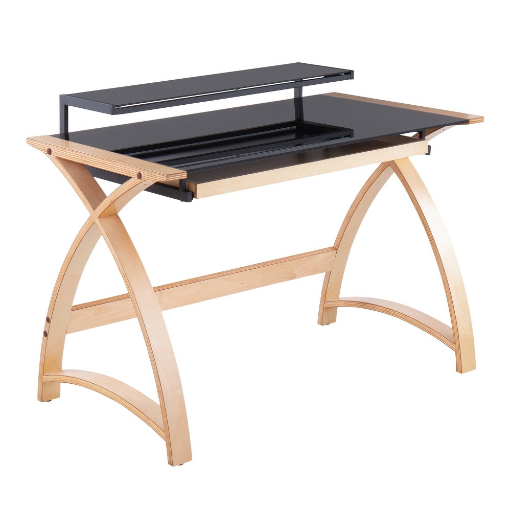 Photos - Office Desk Bentley Mid-Century Modern Computer Desk Wood/Glass Natural/Black - LumiSo