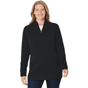 Woman Within Plus Size Cable Knit Half-Zip Pullover Sweater - 1 of 4