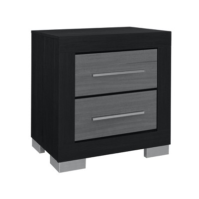 Vynxaria Grey Nightstand, Two-Toned Finish, Bar Handle Style, Spacious Drawers (18 7/8"x11"x4 2/8"), Block Style Legs