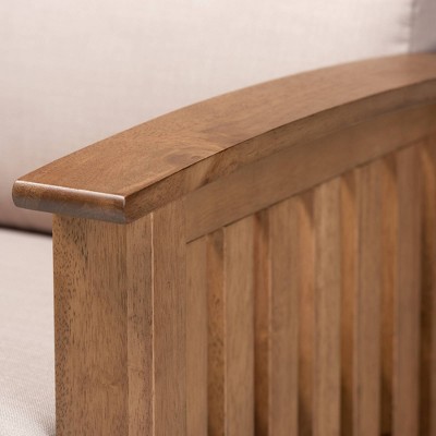 Walnut Brown and Taupe Leather Accent Chair with Slatted Back