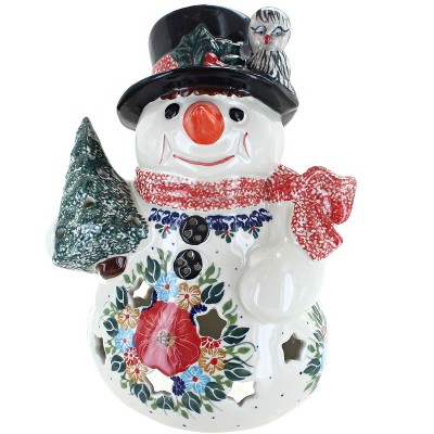 Blue Rose Polish Pottery Amelie Large Snowman Luminary