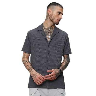 Campus Sutra Men Men's Charcoal Grey Self-Design Block Shirt