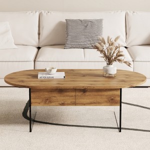 KIGFTSOD Cozy Natural Oval Double Drawer Coffee Table with Multi-Functional Design, MDF Top and Glass Legs - 1 of 4