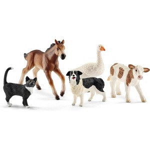 5-Piece Realistic Farm Animal Figurine Set with Cow, Horse, Dog & More, Barnyard Playset for Kids Ages 3+ - 1 of 4