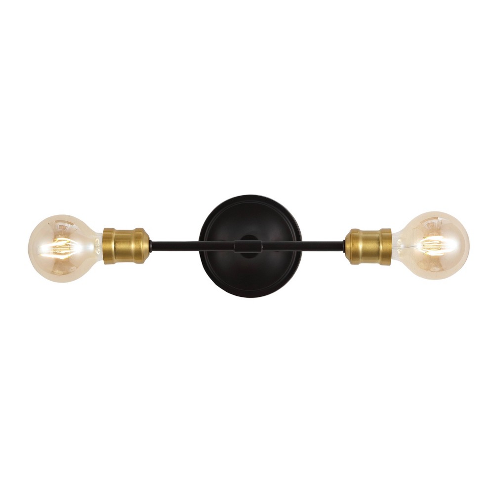13.25" 2-Light Jaxon Industrial Farmhouse Iron LED Vanity Oil Rubbed Bronze/Brass Gold - JONATHAN Y: Wall Sconce, UL Listed