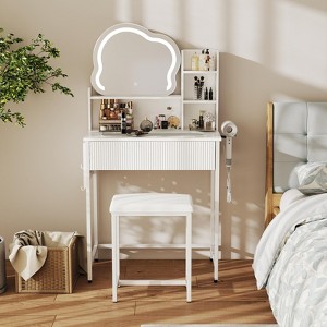 Vanity Desk Set With Led Lighted Mirror & Power Outlet, Makeup Table - 1 of 4