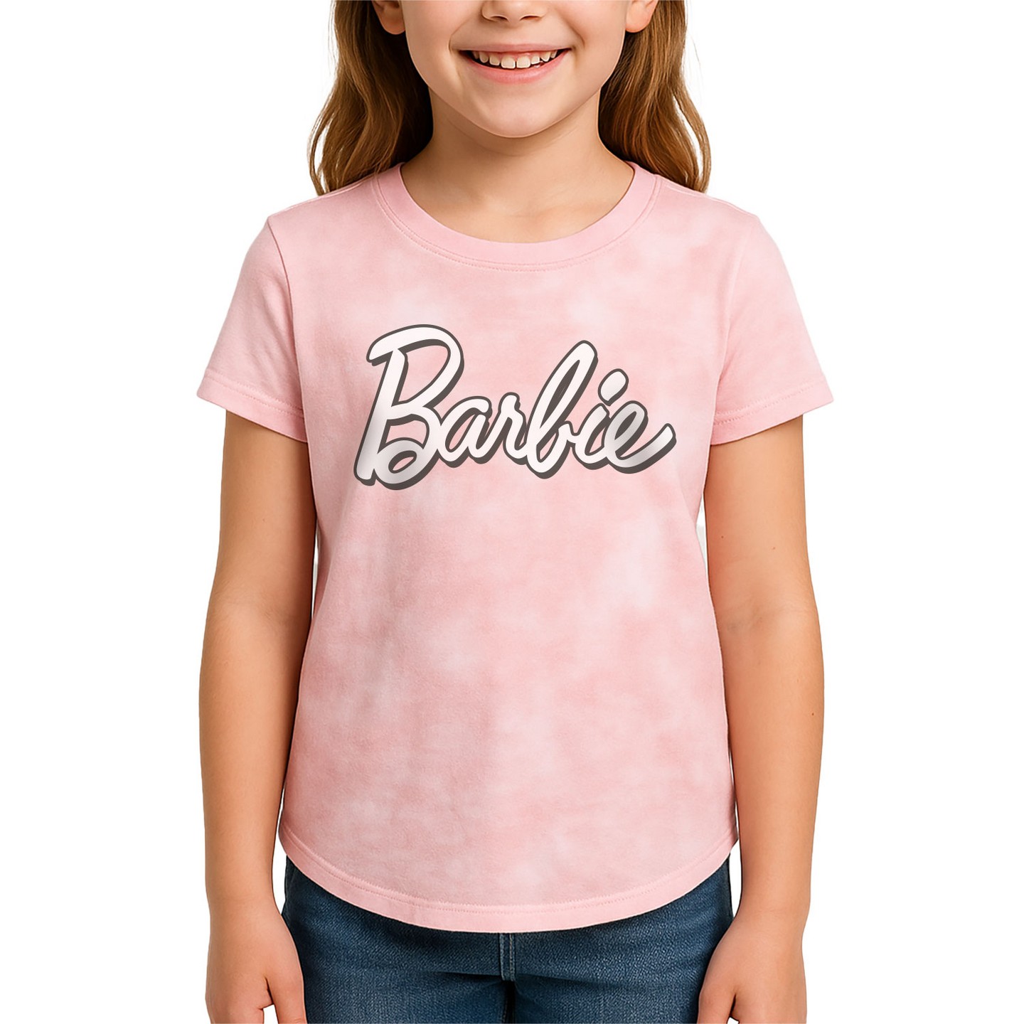 Футболка Barbie Logo Fitted Short Sleeve Graphic T-Shirt - Desert Pink для девочек, цвет: Розовый — фото 1