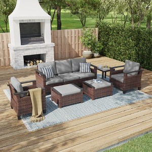 Sonkuki 6 Pieces Patio Sofa & Ottomans & Chair & Coffee Table Set, Conversation Couch with Sand Cushion - 1 of 4