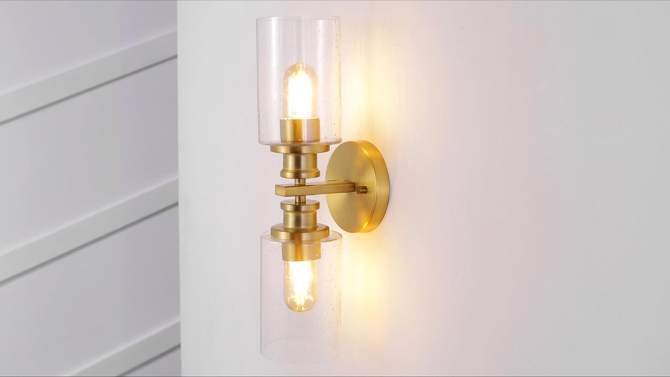 16.5&#34; LED 2-Light Jules Edison Cylinder Iron/Seeded Glass Contemporary Wall Light Brass Gold - JONATHAN Y, 2 of 8, play video