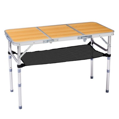 Syemin Folding Tables Outdoor Folding Camping Table, 2ft Portable Pinic Table with 3 Height, Lightweight Patio Side Table, Brown, 35.63"*15.83"*23.63"
