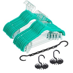 VECELO 20 pk Plastic Hanger Non Slip Clothes Hangers with Metal Clips and 1 Magic Hangers & 2 Tie Rack - 1 of 4