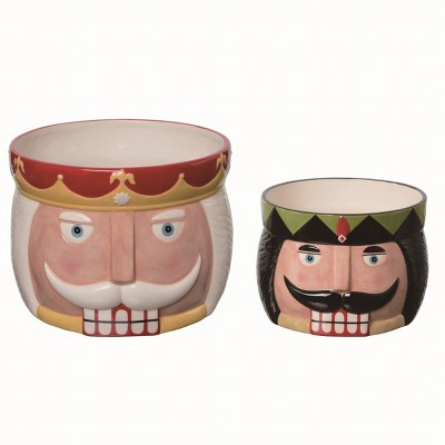 Transpac Ceramic White Christmas Nutcracker Snack Bowls Set of 2