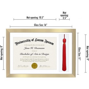 Americanflat 11x16 Gold Graduation Frame  2 Opening Mat Displays 8.5"x11" Diploma or Certificate and Tassel. Tempered Shatter-Resistant Glass. - 1 of 4