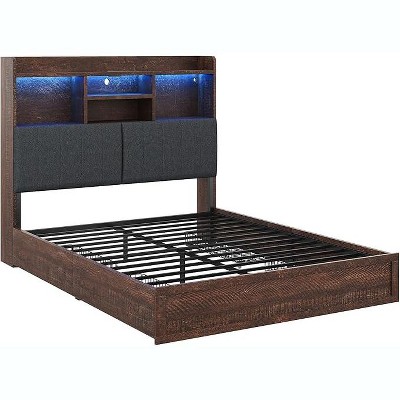 AMERLIFE LED Bed with 4 Storage Drawers, Bookcase Headboard and Charging Station