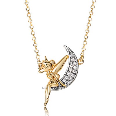Disney Womens Tinker Bell 18K Gold-Plated Tinkerbell On The Moon Pendant Necklace Jewelry, 18''