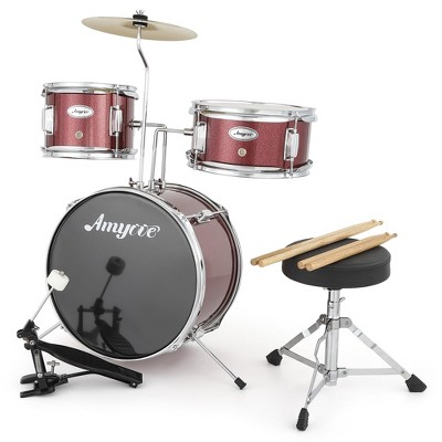 Drum Set for Beginners, Drum Kit 3-Piece, Drum Set with 10" Cymbal, Bass Drum, Stool, Drumsticks, Pedal