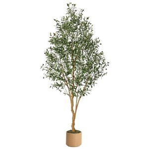 Olive Trees Artificial Indoor-7ft Tall Artificial Olive Plants - Tall Faux Olive Tree with Planter-Fake Topiary Silk Tree with Natural Wood Trunk and - 1 of 4
